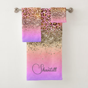 Conjunto De Toalhas Glittery Rainbow Leopard Esparso Personalizado