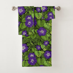 Conjunto De Toalhas Glória da manhã em roxo e verde