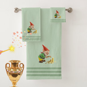Conjunto De Toalhas Gnomo & Ouro, Três Listras em Verde Louro Claro
