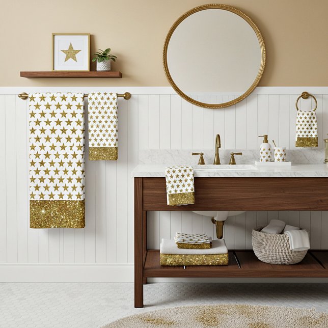 Conjunto De Toalhas Gold glitter stars  bath towel set (Criador carregado)