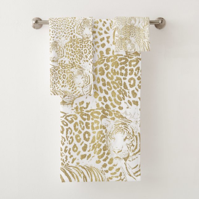 Conjunto De Toalhas Gold Leopard Tiger Animals Pattern (Insitu)