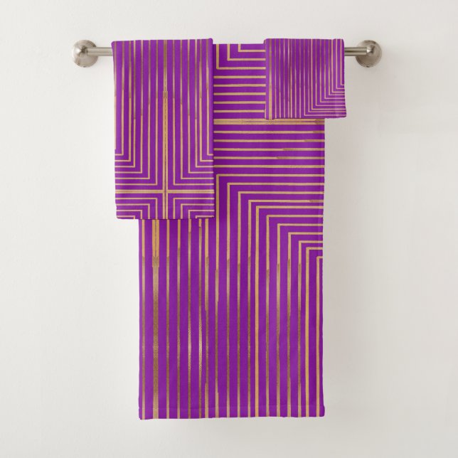Conjunto De Toalhas Golden Glitter Geometric Art Line Pattern (Insitu)