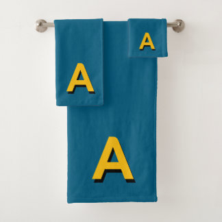 Conjunto De Toalhas Golden Yellow Monogram on Blue Lagoon Color