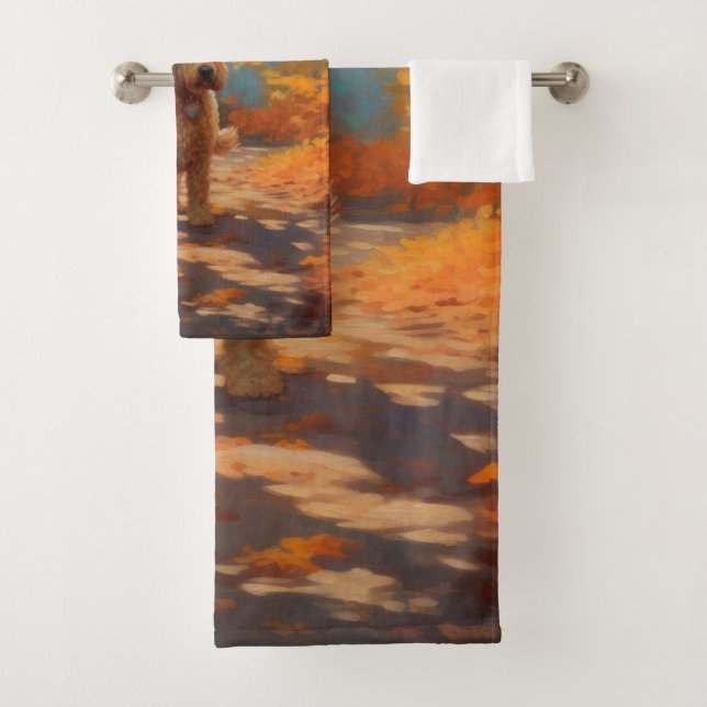 Conjunto De Toalhas Goldendoodle nas Folhas de Outono Caindo Inspira (Insitu)