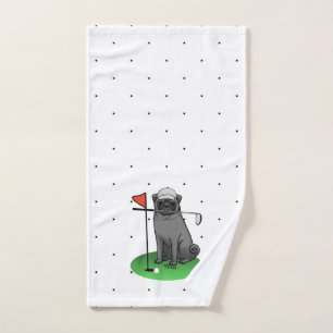 Conjunto De Toalhas Golf Pug Jogando Golfe (preto), Cachorro Bonito En