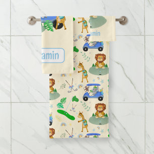 Conjunto De Toalhas Golfing Jungle Animal Personalize O Bebê