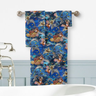 Conjunto De Toalhas Golfinhos e Peixes Submarinos Tropicais