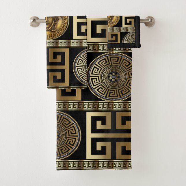 Conjunto De Toalhas Górgona Dourada "Medusa" com Geométrico de Chave G (Insitu)