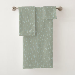 Conjunto De Toalhas Gotas de Chuva Caindo Verde Oliva Dia Chuvoso Fofo