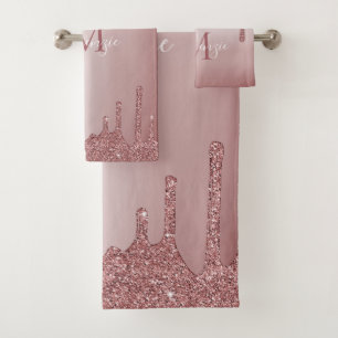 Conjunto De Toalhas Gotas de cinza Dourada rosa rosa-rosa com tendênci