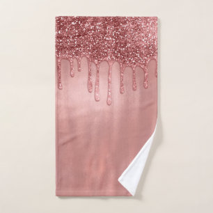Conjunto De Toalhas Gotejando em Brilho Dourado Rosa Gotas Cor-de-Rosa