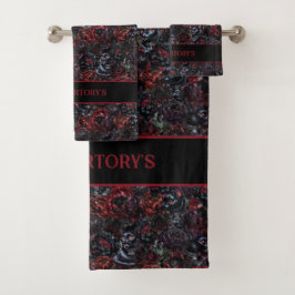 Conjunto De Toalhas Gótico Gato Preto & Flores Escuras Personalizado