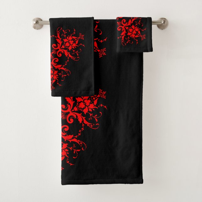 Conjunto De Toalhas Gótico Vermelho Romântico Vintage Damask (Insitu)