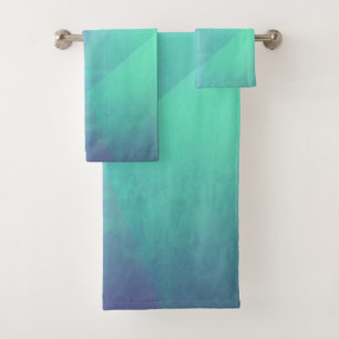 Conjunto De Toalhas Gradação Geométrica Azul Azul &Turquesa Moderna