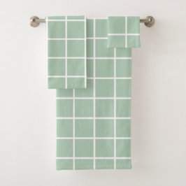Conjunto De Toalhas Grade do Painel de Janelas, Branco em Verde Sage