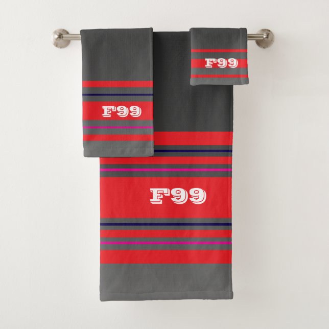 Conjunto De Toalhas Gradiente cinza personalizado Listras vermelhas Es (Insitu)