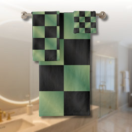 Conjunto De Toalhas Gradiente Preto Verde Azul Moderno Verificado