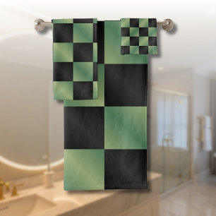 Conjunto De Toalhas Gradiente Preto Verde Azul Moderno Verificado