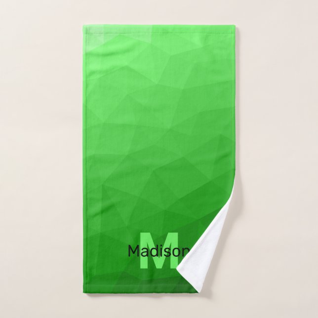 Conjunto De Toalhas Gradiente verde claro padrão de malha de geometria (Toalha de mão)