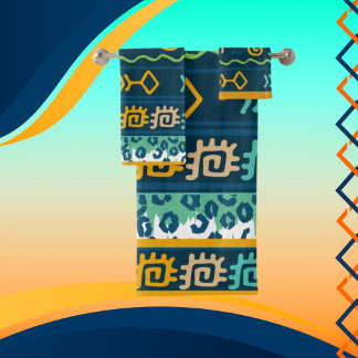 Conjunto De Toalhas Gráficos e geometria de peixes contemporâneos