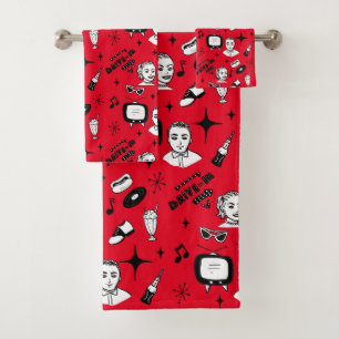 Conjunto De Toalhas Gráficos nostálgicos do estilo Retro Pop 1950