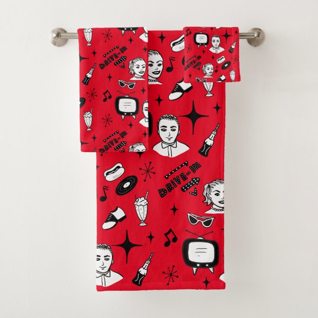 Conjunto De Toalhas Gráficos nostálgicos do estilo Retro Pop 1950 (Insitu)