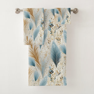 Conjunto De Toalhas Grama de Pampas Azul e Dourada