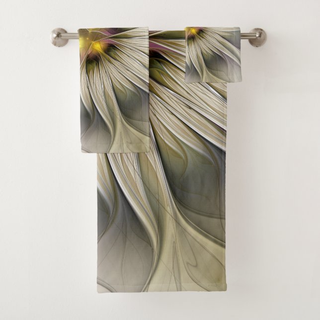 Conjunto De Toalhas Grande Flor de Marfim, Abstrato Moderna Arte Fract (Insitu)