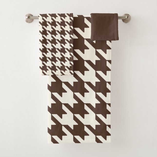 Conjunto De Toalhas Grande padrão de houndstooth, castanho escuro e br (Insitu)