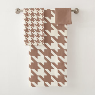 Conjunto De Toalhas Grande padrão de houndstooth Mocha Mousse e Branco