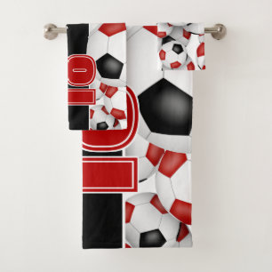Conjunto De Toalhas Grande parte do time preto vermelho colorido bolas
