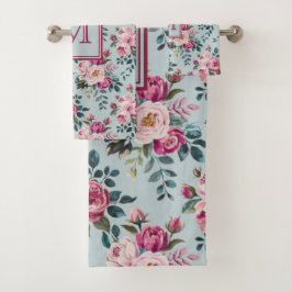 Conjunto De Toalhas Grandmillennial Rosa Desbotada Floral Monograma Pe