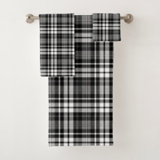 Conjunto De Toalhas Gray Black White Plaid Tartan 