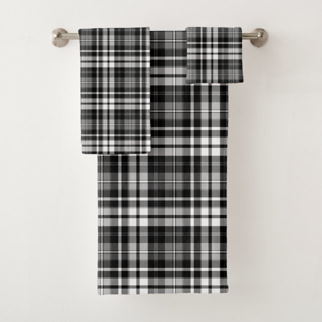 Conjunto De Toalhas Gray Black White Plaid Tartan  (Insitu)