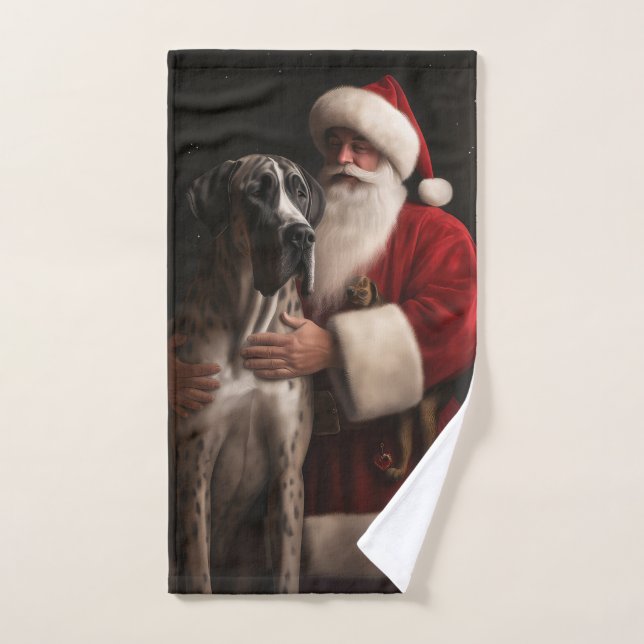 Conjunto De Toalhas Great Dane Com Claus de Natal Festivo  (Toalha de mão)