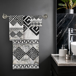Conjunto De Toalhas Greek Meander - Greek Key Black and White Marble