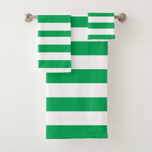 Conjunto De Toalhas Green and White Cabana Stripes  (Insitu)