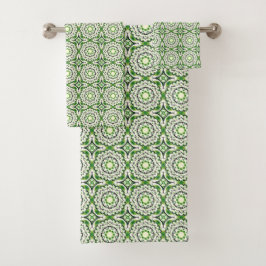 Conjunto De Toalhas Green and white geometric patterned 