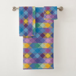 Conjunto De Toalhas green, blue, pink, yellow and purple geometric