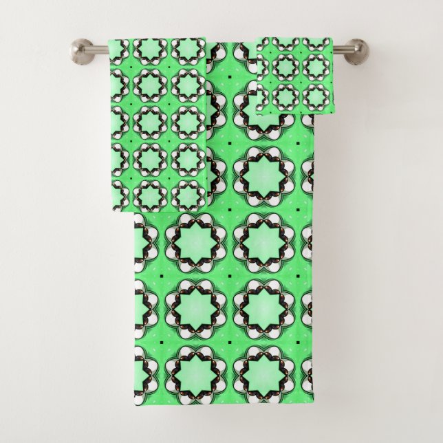 Conjunto De Toalhas Green geometric mandala pattern  (Insitu)