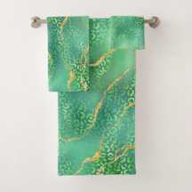 Green Leopard Agate Gold Glitter Design