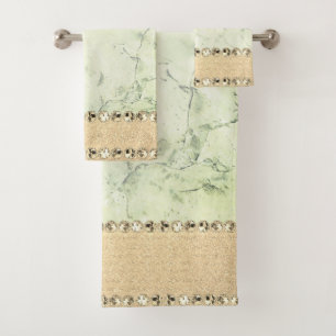Conjunto De Toalhas Green Marble Diamond Bling