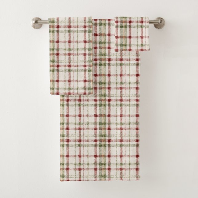 Conjunto De Toalhas Green Red Cream Stripes  (Insitu)