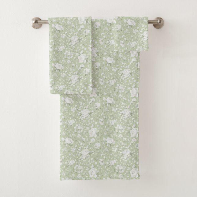 Conjunto De Toalhas Green White Romantic Floral   (Insitu)