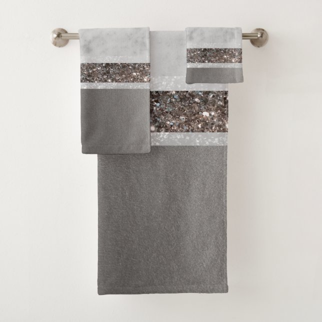 Conjunto De Toalhas Grelha de Glitter Silver Branco nº 1 (Insitu)