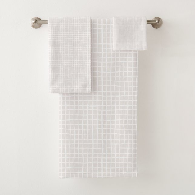 Conjunto De Toalhas Grelha geométrica simples bege branco neutro xadre (Insitu)