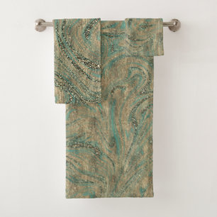 Conjunto De Toalhas Grelha Glitter Turquoise Dourada e Munique