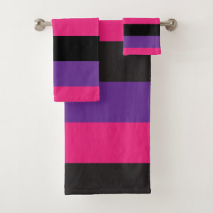 Conjunto De Toalhas Grelha Púrpura Preta Negra