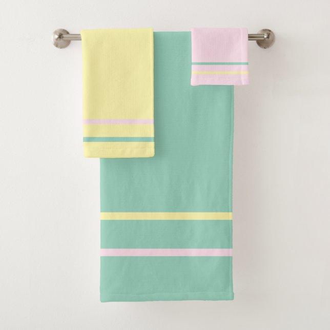 Conjunto De Toalhas Grelhas Geométricas de Creme Rosa Pastel (Insitu)