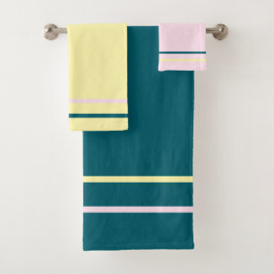 Conjunto De Toalhas Grelhas Geométricas do Teal Escuro-Rosa